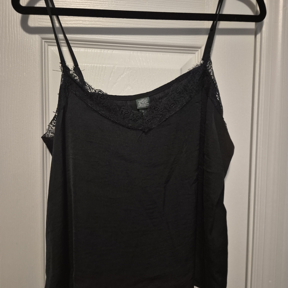 wild fable Black Lace-Trim Cami Tank